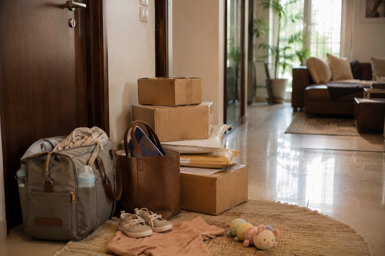Priya — a working mother in Hyderabad — standing quietly, the look of someone who hasn't had time to think about herself